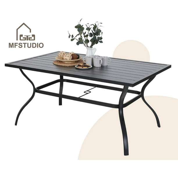 Mf Studio Outdoor Dining Slat Table Black Rectangle Patio Bistro Table Sturdy Steel Frame Home Metal Table Stand Deck Outdoor Furniture Garden Table Black Walmart Com Walmart Com