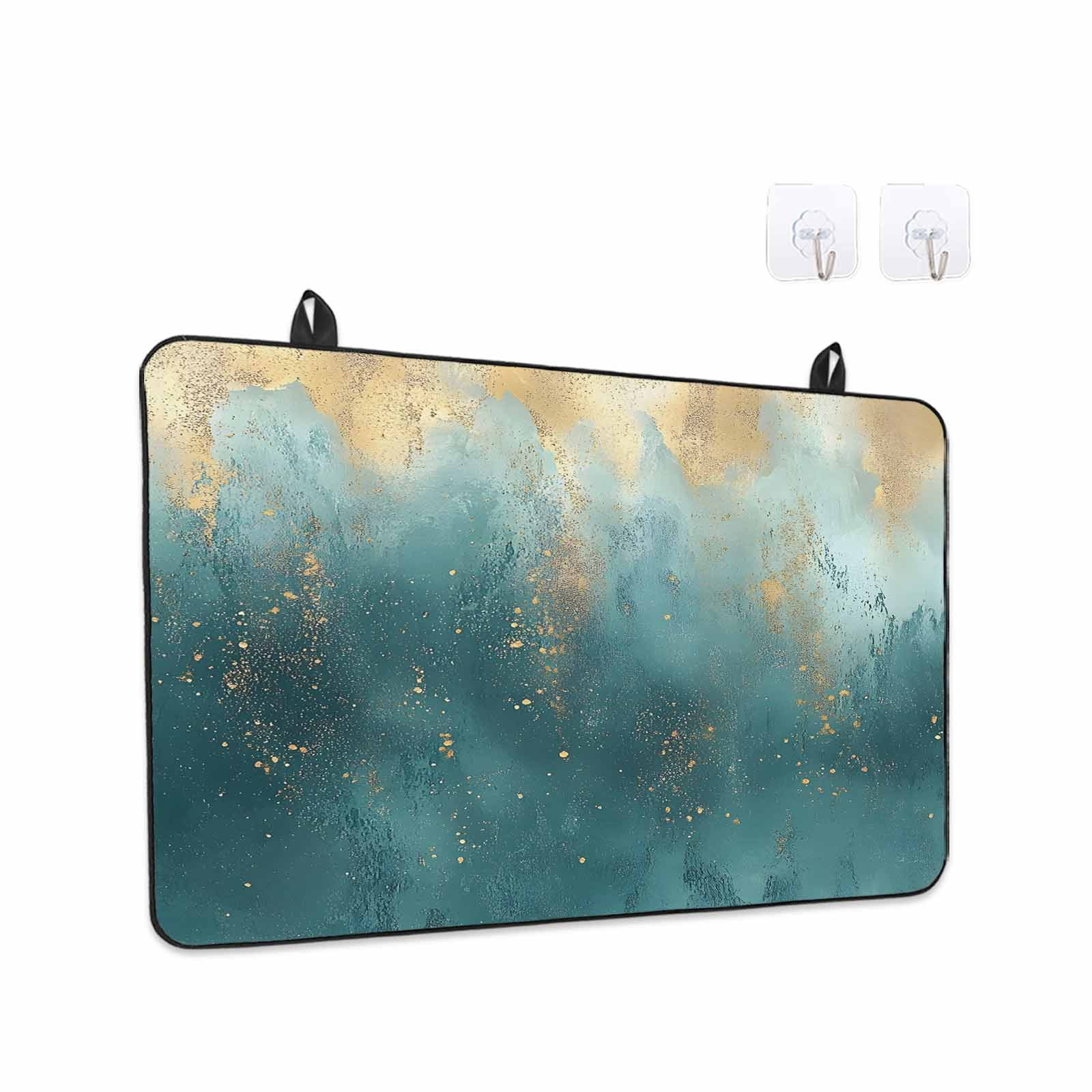 Abstract Turquoise Gold Stove Top Cover for Electric Stove, Heat-proof & Non Slip Glass Top Stove Cover Protector, Modern Minimalist Art Kitchen Flat Cooktop Rubber Mat 24x21 Inches