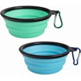 thumbnail image 1 of Foldable dog bowl - 2 pack - BPA free small dog travel water - easy to carry, portable light blue and light green (350ml), 1 of 4