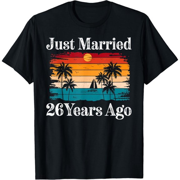 Premium Daily Comfort - Just Married 26 Year Ago Cruise Beach Matching Couples Funny T-Shirt