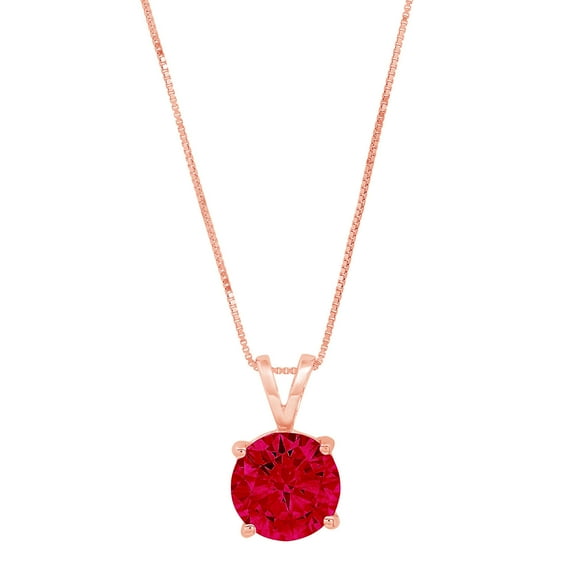 2.0 ct Brilliant Round Cut Solitaire Natural Garnet 14k Rose Gold Pendant with 18" Chain