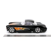 Jada Toys BIGTIME MUSCLE 1:24 1957 Chevy Corvette Die-cast Car – Opening Doors, Hood, Trunk, Rubber Tires(Glossy Black Flames)