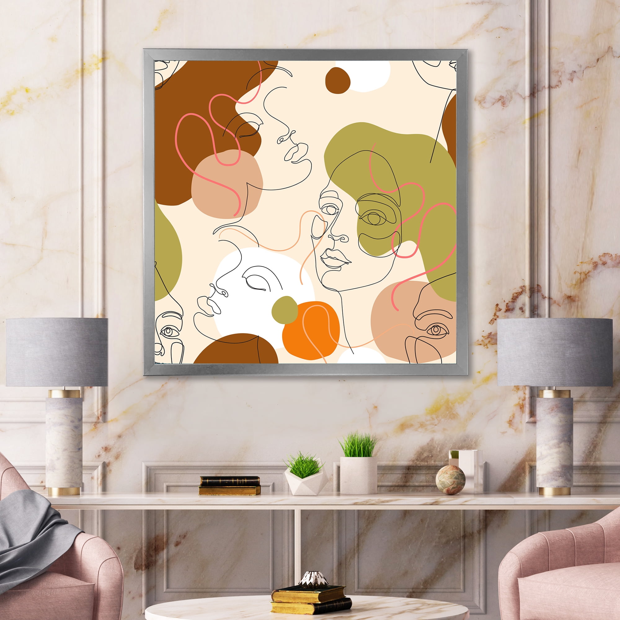 Designart 'One Line Portrait of Afro American Women VII' Modern Framed Art Print