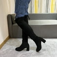 thumbnail image 2 of Fesfesfes Womens Knee High Boots Fall Winter Fashion Round Toe Chunky Heel Over-the-knee Boots Elastic Mid-heel Fashion Boots US:4.5(35), 2 of 9