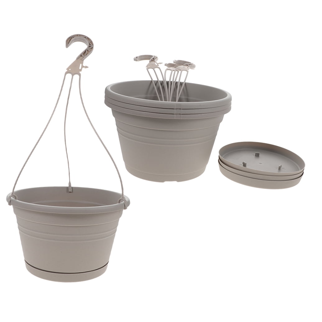 CTIRCHIU 4-Pack White Plastic Hanging Plant Buckets for Indoor and Outdoor Flower Pot Holders, Garden Decor