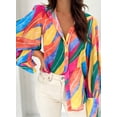 thumbnail image 3 of Blusa Zeagoo con estampado de manga larga con botones para mujer, 3 of 5