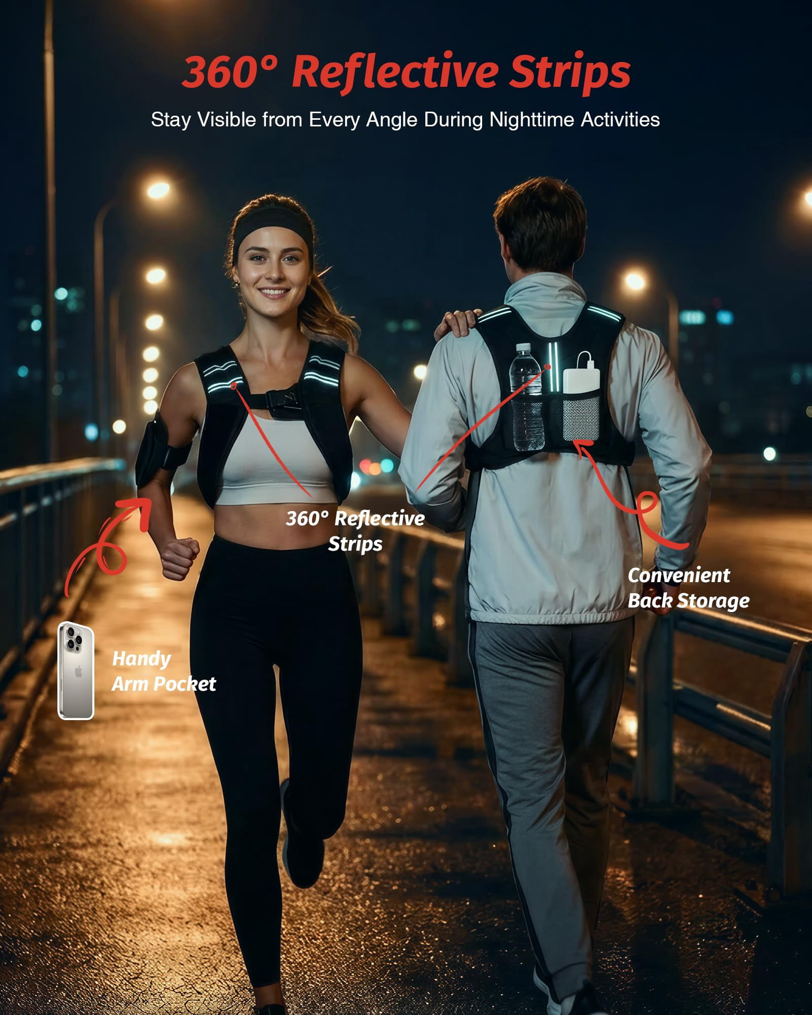 Weighted Vest 6-30lb with Reflective Stripe for Workout Running Fitness Strength Training