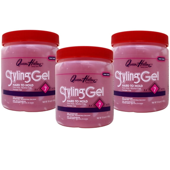 3 Pack - Queen Helene Hard to Hold Styling Gel, Firm Hold, Level 7, Alcohol-Free, Paraben-Free, 16 Ounce