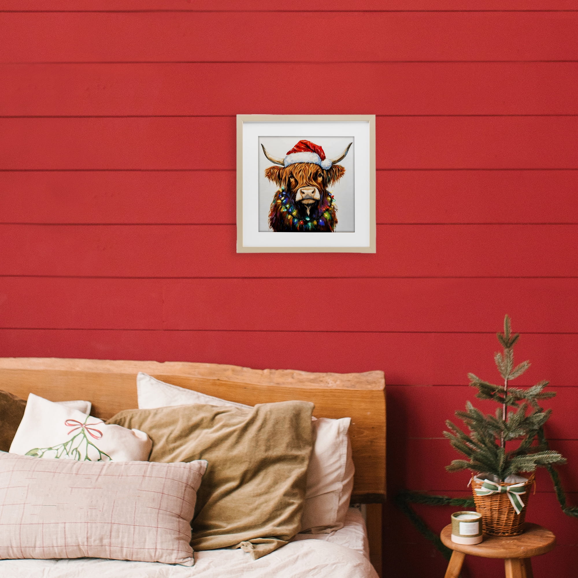 Holiday Lights Bedecked Highland Birch Framed Print Under Glass, design by Petal Prints Design