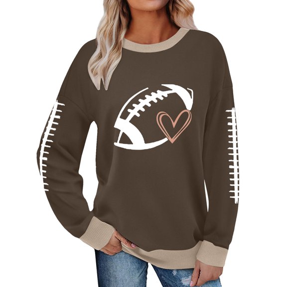 Holzkary Football Sweatshirt for Women Graphic Print Sunday Casual Long Sleeve Crewneck 2025 Fall Pullover Football Funny Sweatshirt Graphic Print Sunday Sweatshirts Fall Outfits Coffee Xxl