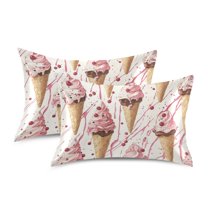 Yayeee Pillowcase King Size Set of 2 Satin Wrinkle Resistant Envelope Pillow Case, Pink Ice Cream Pattern