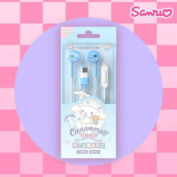 Miniso Sanrio JS-0194 lindos auriculares con cable Kuromi Pochacco auriculares deportivos Kawaii Hello Kitty Cinnamoroll auriculares con colgante