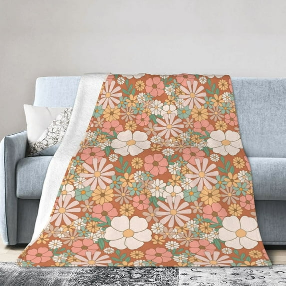 DouZhe Ultra-Soft Micro Fleece Lightweight Flannel Bed Blanket, Retro Flowers Floral Background Print Cozy Warm Throw Blankets, 80"x60"