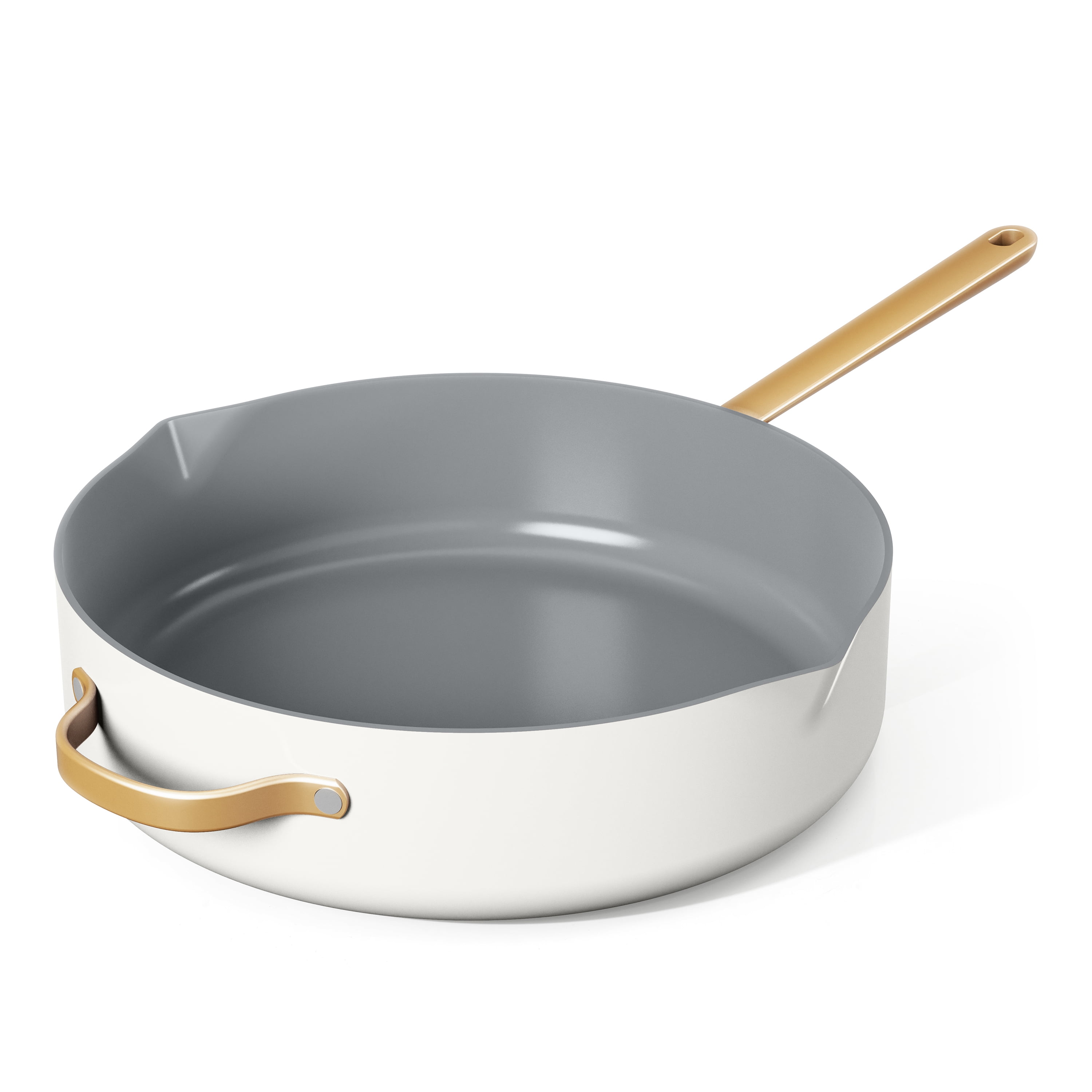 Beautiful 5.5 Quart Ceramic Non-Stick Sauté Pan with Strainer Lid, White Icing by Drew Barrymore