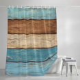 thumbnail image 3 of Shower Curtains for Bathroom, Farmhouse Light Blue Brown Waterproof Fabric Shower Curtain, Vintage Wooden Striped Decorative Bathroom Curtain for Bathtub, 66"x72", No Hooks Included, 3 of 9