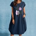 thumbnail image 2 of Vestido estampado de cuello redondo de manga corta de color sólido para mujer con bolsillos Vestido a media pierna Pompotops  ghjkhdj13257, 2 of 4
