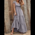 thumbnail image 4 of Vestido de Verano 2025 para Mujer, Cuello en V, Corta, Cintura Alta, Estampado Floral, Volantes Escalonados, Corte A, Maxi Gris L, 4 of 8