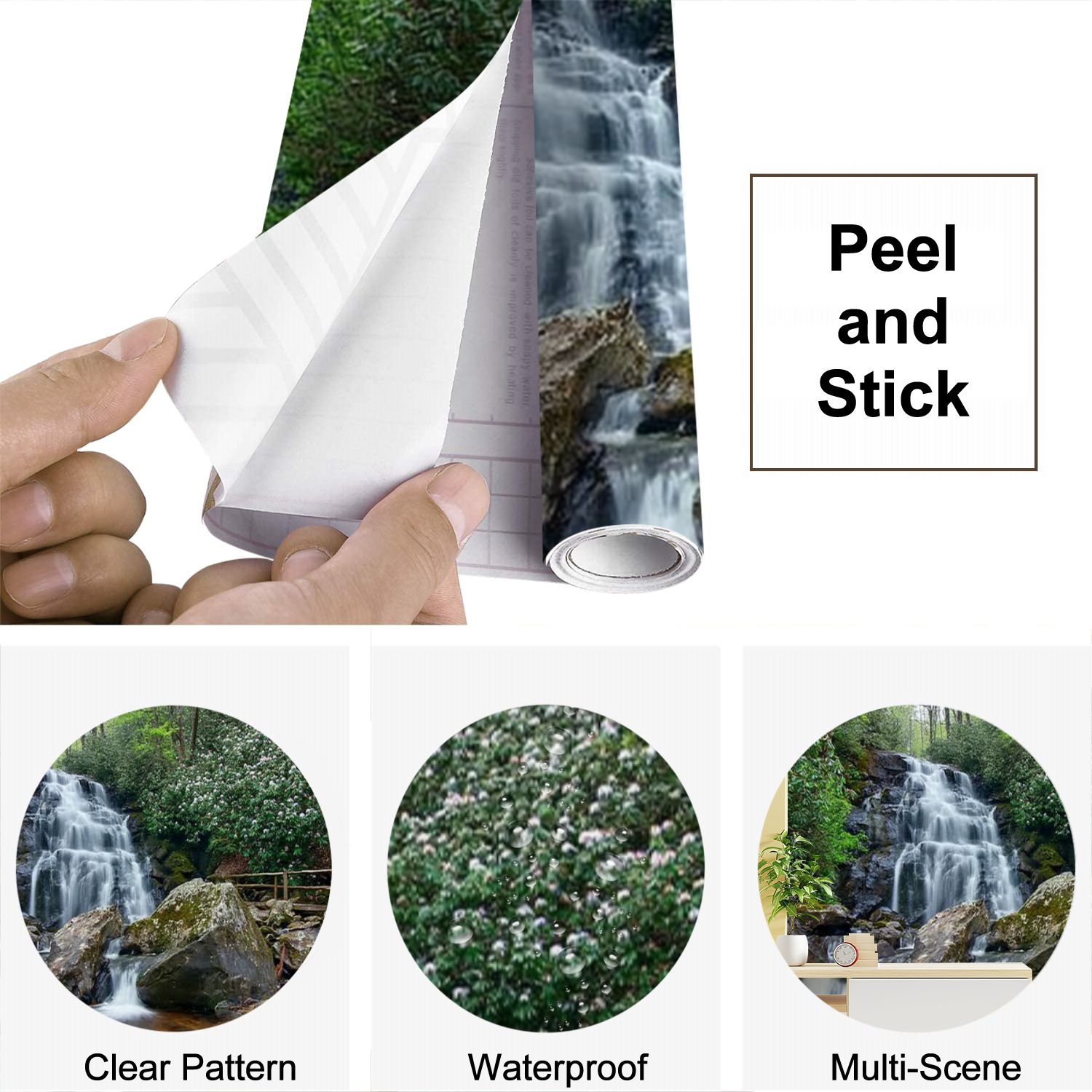 Peel and Stick Wallpaper Laurel Falls Great Smoky Mountains National Park Modern Art Wall Mural Decor Self Adhesive and Removable 69in x 98in