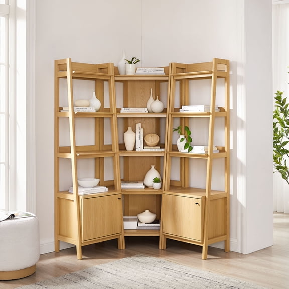 Bixby 3-piece Corner Bookshelf Set with Narrow Bookshelves in Oak