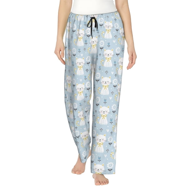 Balery Cute Cat Pantalones de pijama para mujer, pijamas ultraligeros, pantalones de estar por casa-3X-Large