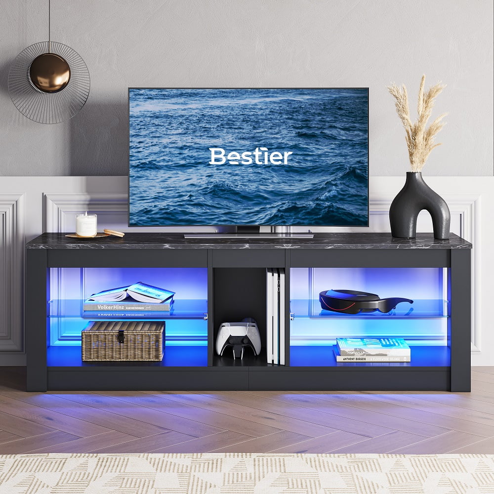 Bestier 60" LED TV Stand with RGB Lights, Black Marble photo 6