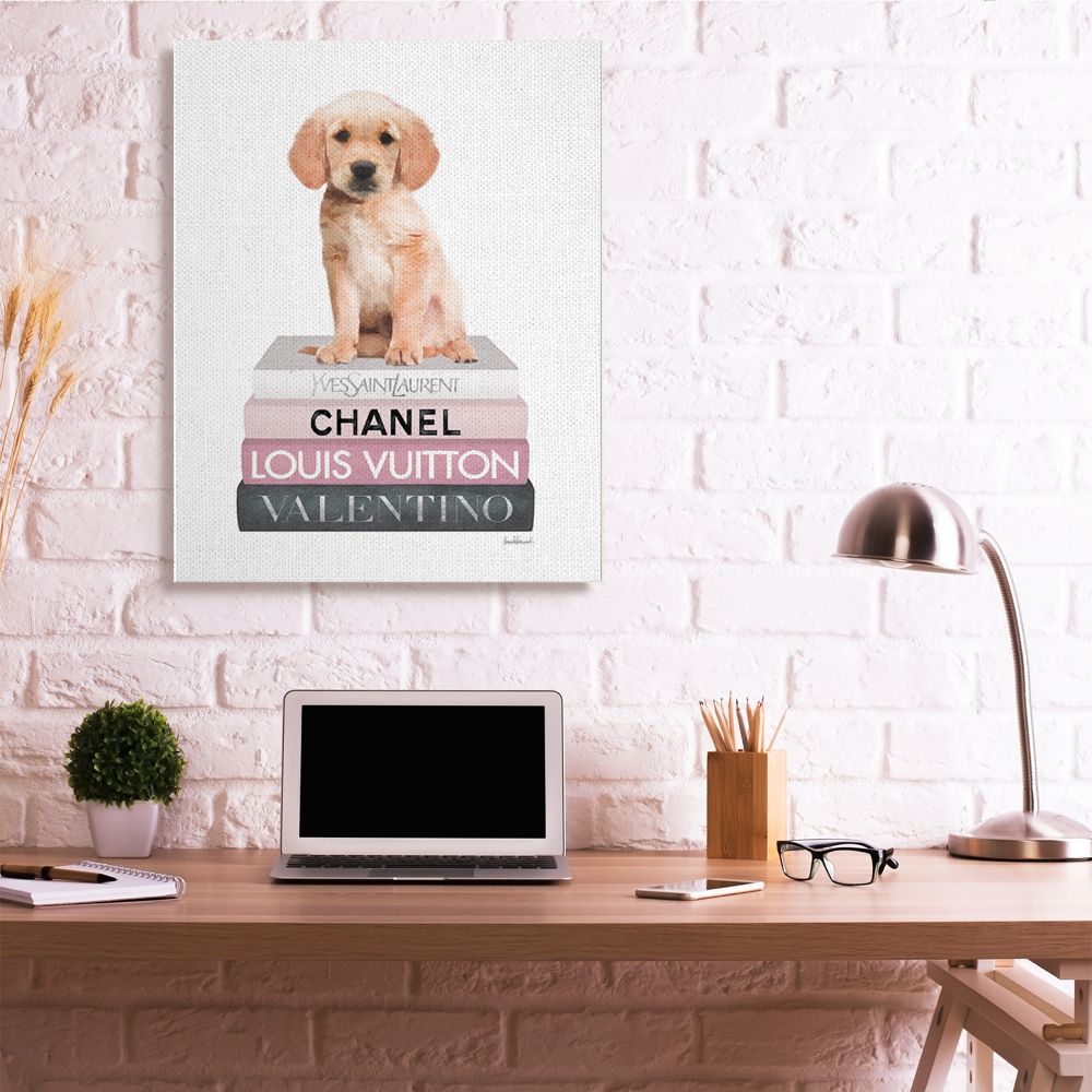 Stupell Industries Adorable Puppy Sitting on Glam Fashion Books Designed by Amanda Greenwood