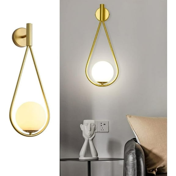 Globe Light Wall Sconces, 5W LED Water Drop Shape Metal Wall Pendant Lighting Fixture for Bedside Living Room, Modern Nordic Creative Glass Wall Lamp Light Fixture, 1Pack