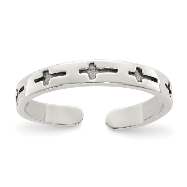 925 Sterling Silver Vintage Crosses Adjustable Toe Ring Open Midi