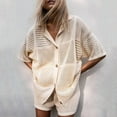thumbnail image 3 of Womens 2 Piece Outfits Buttons Knit Top Crochet Shorts Casual Summer Outfits  S, 3 of 4