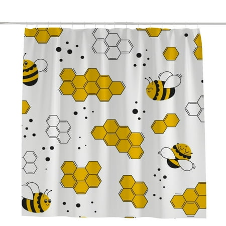 Hidove Bath Shower Curtain  Little Bee Honeycomb and on White Background Shower Curtain Set with 12 Shower Curtain Hooks  Bathroom Shower Curtain-60x72in