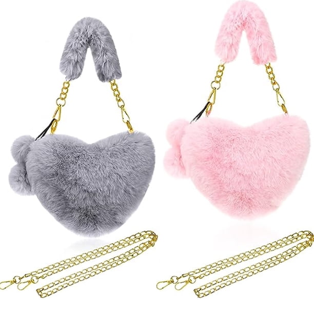piezas de monedero peludo para el día de San Valentín, bolsos de mano suaves y esponjosos con forma de corazón para mujeres y niñas, lindo regalo para el día de San Valentín