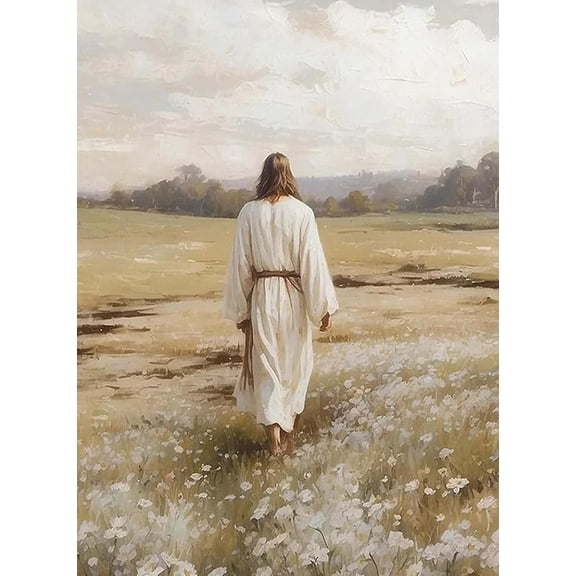 Diamond Art Kits for Adults Beginner Jesus Walking in Meadow Christian DIY Modern Diamond Painting Kits 5D Diamond Dots Crafts with Tools Round Full Drill Funny Crafts for Home Wall Decor&Gift