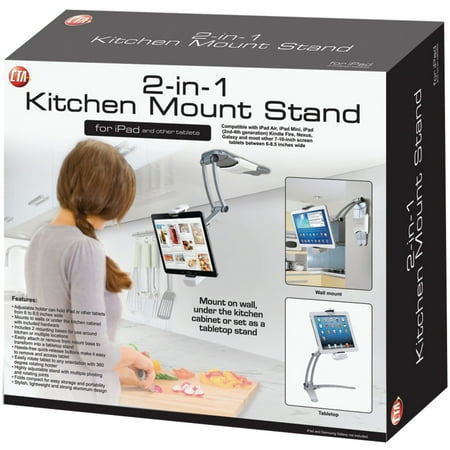 CTA Digital - 2-in-1 Kitchen Mount for Most Tablets - Silver