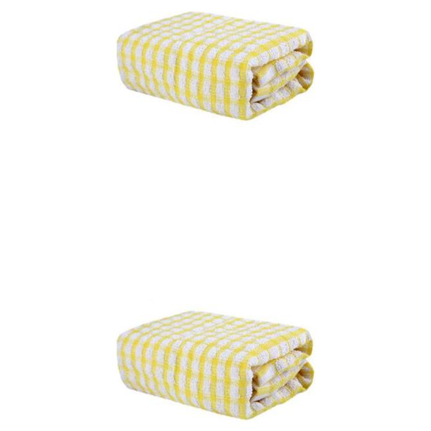 Yuarrent Toalla de té a cuadros, paños de cocina absorbentes, paño de limpieza de tejido grueso, paño de cocina reutilizable, Hotel, Amarillo 2piezas
