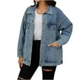 thumbnail image 2 of Frostluinai Oversized Denim Jacket Women Long Sleeve Distressed Jean Jacket Button Down Lapel Collar Denim Coats Loose Fit Jean Coats with Pocket, 2 of 7