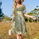 thumbnail image 4 of Vestido de manga corta con estampado de campos pastel Vestido vintage de cumpleaños para mujer de lujo, 4 of 7