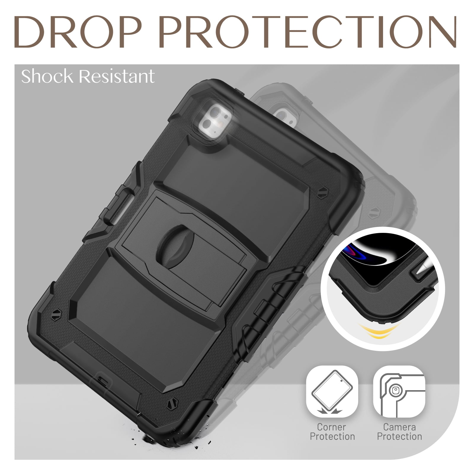 Rugged Case For Apple iPad Pro 11 (2024) – 3-Layer Protection Shockproof Stand Cover with Screen Protector, Adjustable Stand, Shoulder Strap, & Pencil Holder -- Black