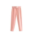 thumbnail image 2 of Women Fashion Wide Leg Pants High Waisted Solid Color Full Length Belt Trousers Casual Office Bottoms (L, B Pink), 2 of 3