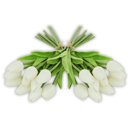 Mothers Day Bouquet - EZFLOWERY 20 Heads Artificial Tulips Flowers Real Touch Arrangement Bouquet for Home Room Office Party Wedding Decoration, Excellent Gift Idea for Mothers Day
