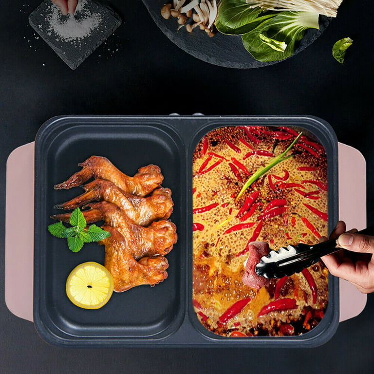 Electric Grill Pan 2 Speed Household Multifunctional Small 2L Hot Pot  Barbecue One Pot 1200W High Power Dormitory Barbecue Machine 