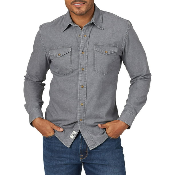 Wrangler - Wrangler Men's Premium Slim Fit Denim Shirt - Walmart.com ...