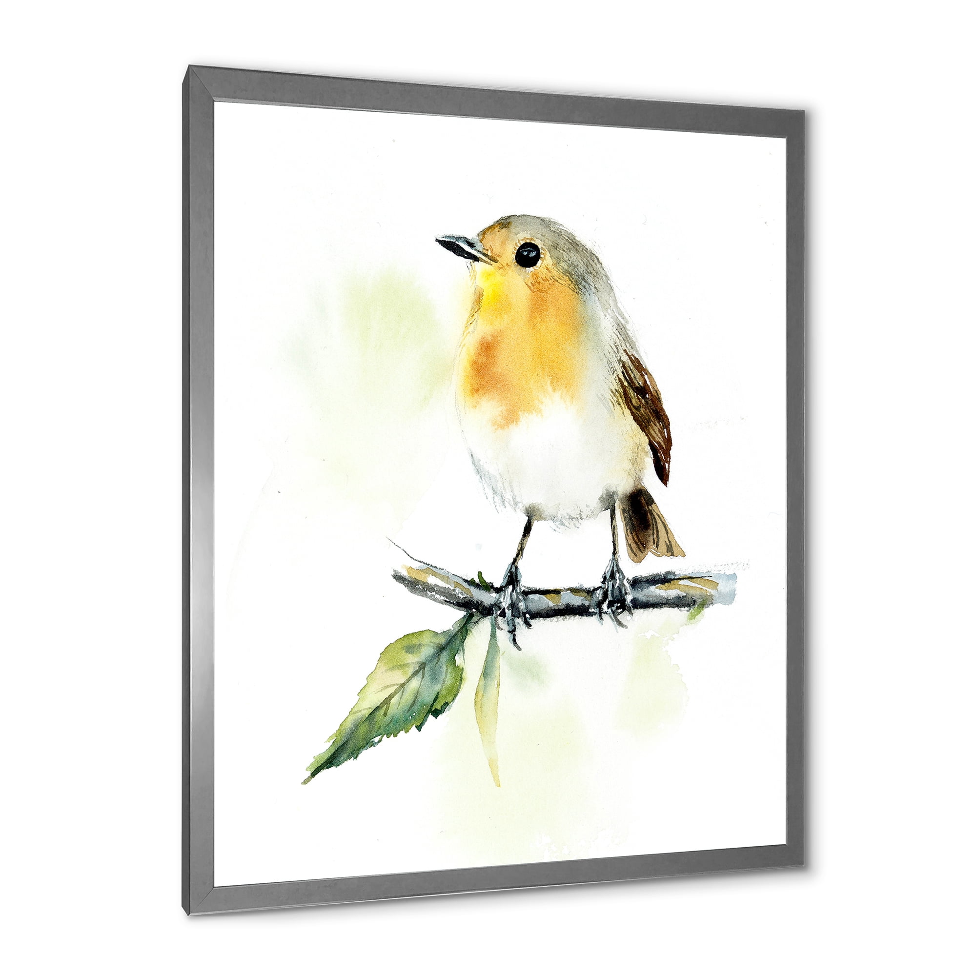 Designart 'Little Robin Bird Sitting On A Branch' Traditional Framed Art Print