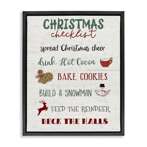 Stupell Industries Rustic Christmas Checklist Holiday Painting Black Floater Framed Canvas Art Prints Wall Art, 17 x 21
