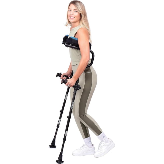 Ergobaum Dual(5' to 6'6'') Ergonomic Underarm Crutches (1 Pair) of Double-Function Shock Absorber Underarm Crutches with Arm Support (Black)