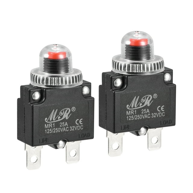 Unique Bargains Circuit Overload Protector 25A AC125/250V DC32V Push Button Thermal Circuit Breaker with Waterproof Caps 2pcs