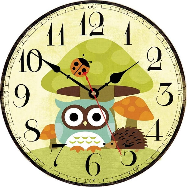 Popeven 9 8 Pvc Wall Clock Arabic Numerals Lovely Mushroom Owl Hedgehog Style Unique Home Decoration For Kids Room Com - Colorful Owl Wall Clocks