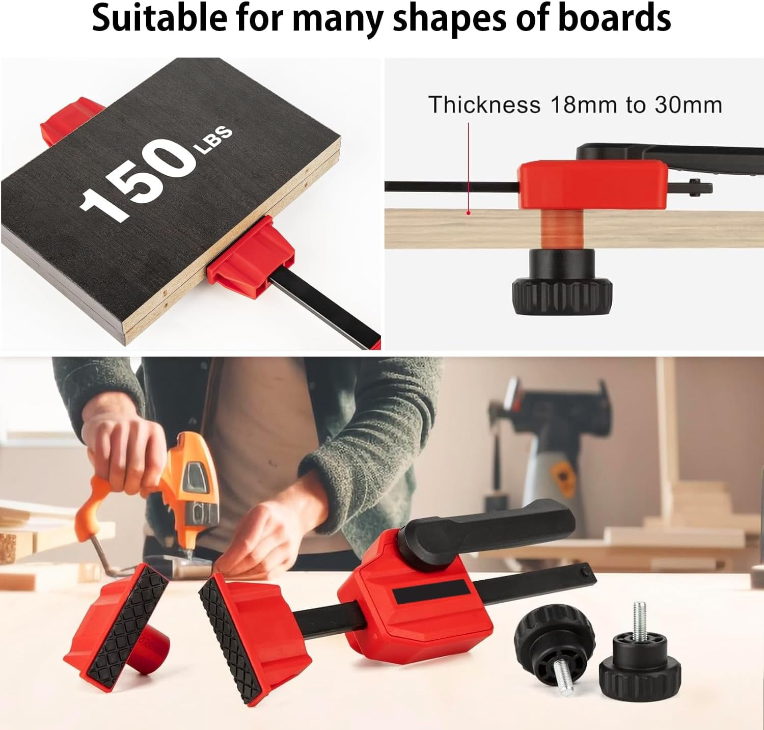 3/4" (19mm) Bench Dog Clamps For Woodworking - Up to 155 Lbs Clamping Force, Wood Clamps for 19mm Bench Dogs Hole - Workbench Accessories (2 Pack)