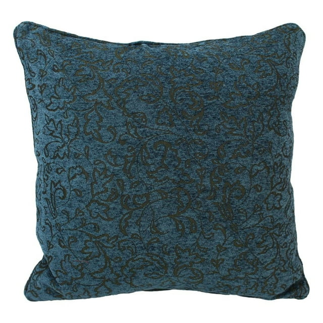 25-inch Double-corded Patterned Tapestry Square Floor Pillow with Insert, Blue Floral