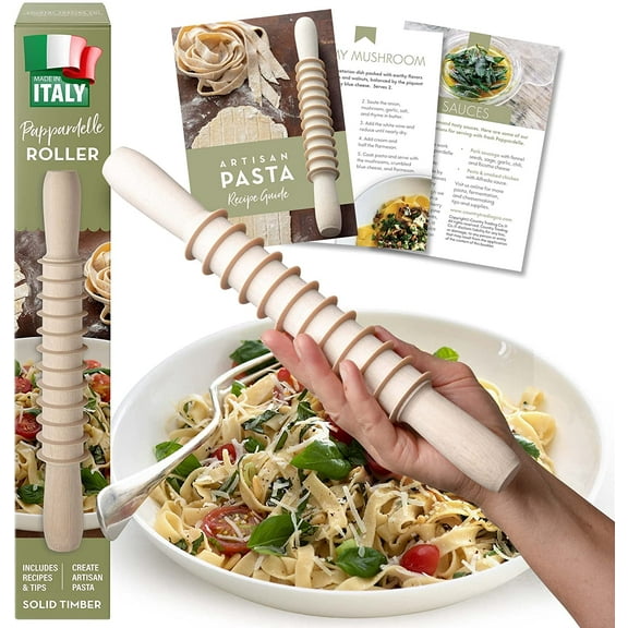 Beige Wooden Pasta Cutter Pappardelle Rolling Pin for your Kitchen | Recipe Booklet | Country Trading Co.