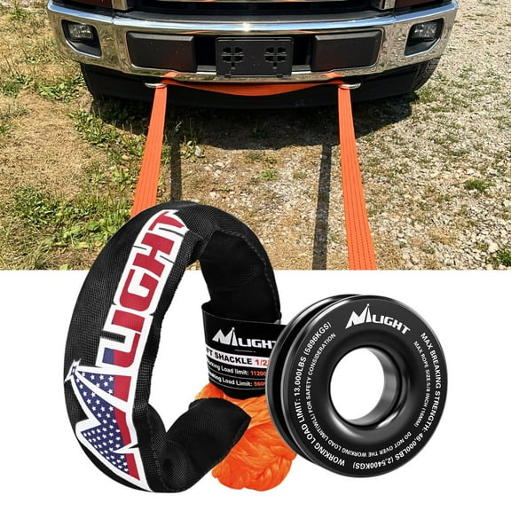 2Pcs Synthetic Soft Shackles (56,000Lbs Max Breaking Strength) 1/2" x 24" with Red Snatch Recovery Ring Kit for Sailing SUV ATV 4X4 Truck Jeep